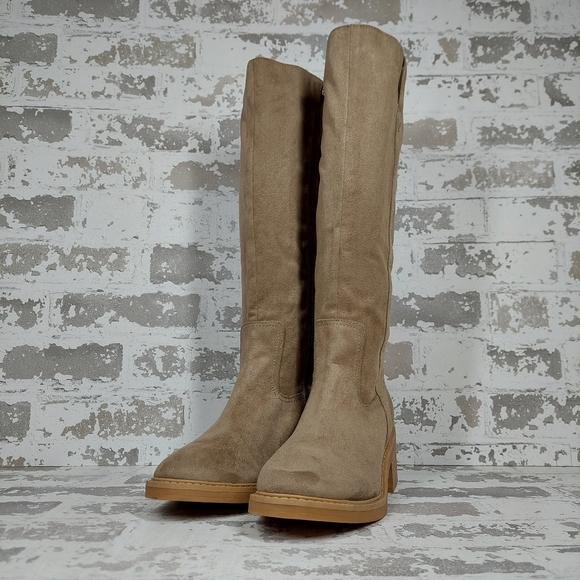 NEW Splendid Vivie Beige Block Heel Zip Up Knee High Boots W929 - Picture 2 of 12